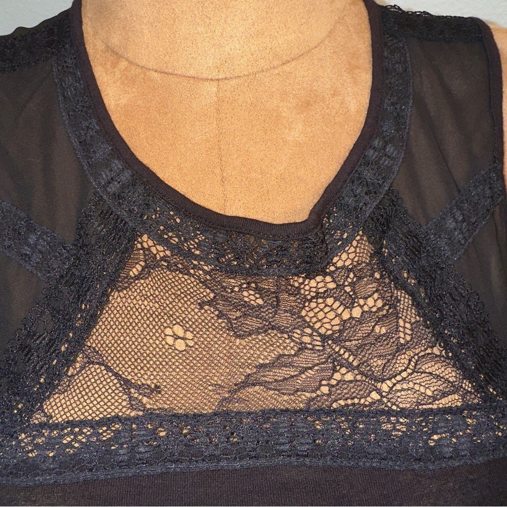 H&M Rayon & Sheer Chiffon Net Upper Chest & Back Tank Top, Black, Women’s Sz S - Picture 3 of 9